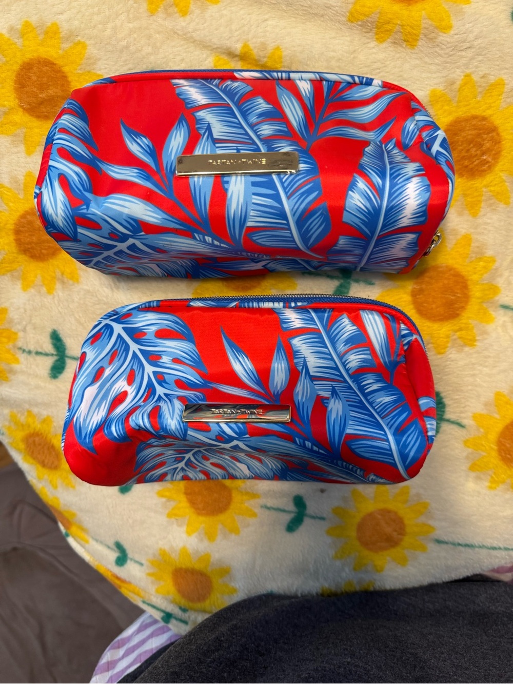 Tropical Red & Blue Leaf Cosmetic Pouches (Set of 2)